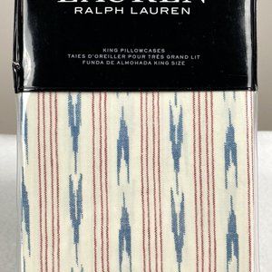 RALPH LAUREN Lucie Ikat Stripe Multicolor Luxury King Pillowcases 100% Cotton